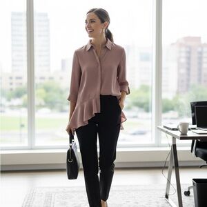 Simply Vera Vera Wang Mauve Ruffle Hem Blouse - Small - Textured